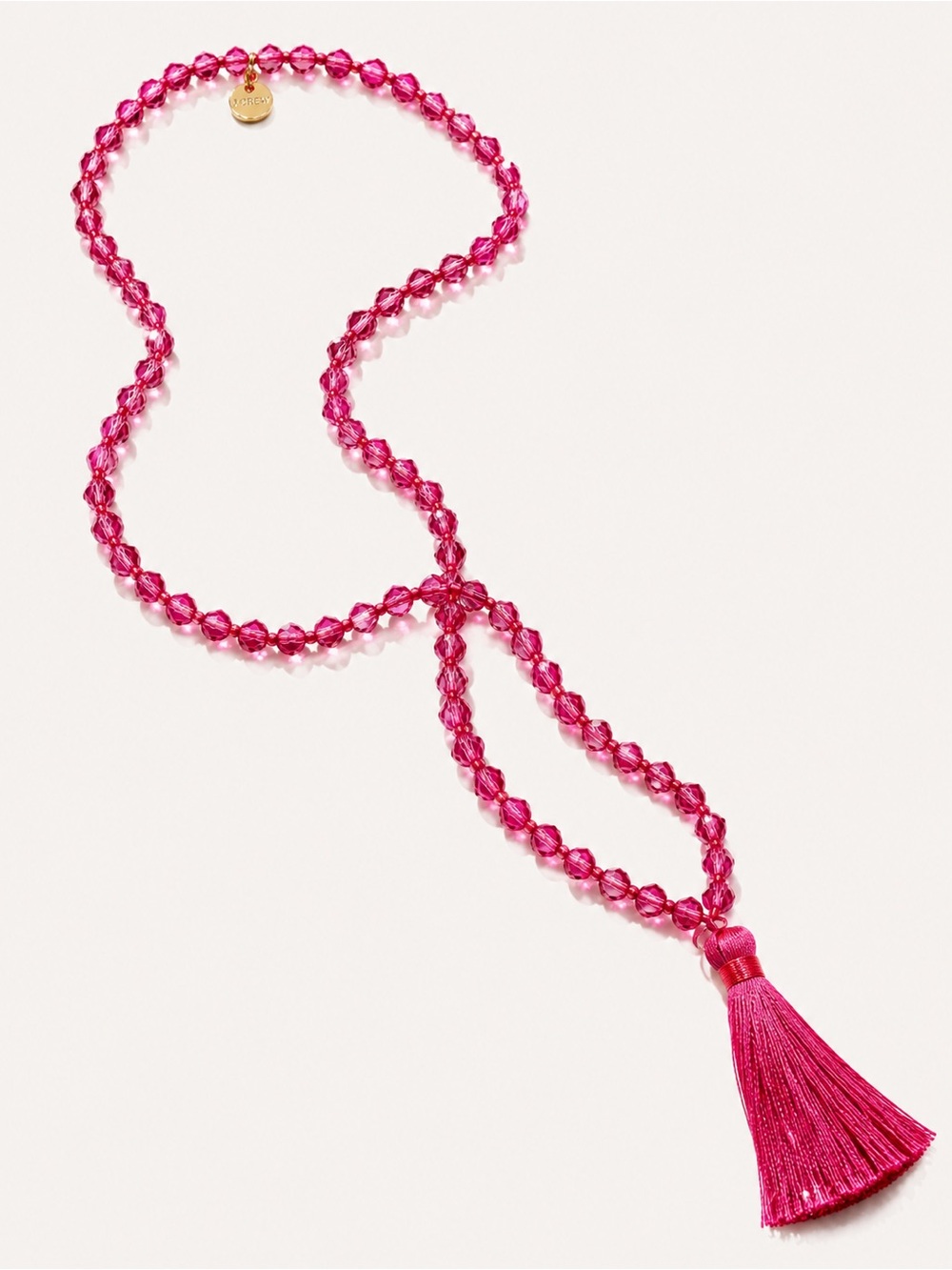 NWT J. Crew Pink Beaded Necklace with Tassel Charm